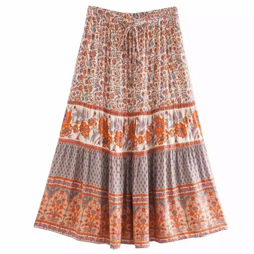 SOLD OUT Floral Bohemian Long Casual Summer Elastic Waist Skirt - Picture 2 of 2